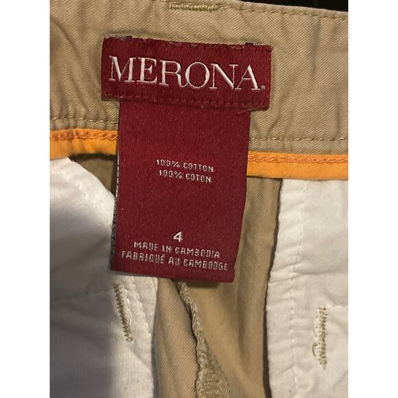 Merona Shorts Bermuda Womens Tan Khaki lightweight Size 4 Flat Front w/ Pockets - Picture 3 of 3